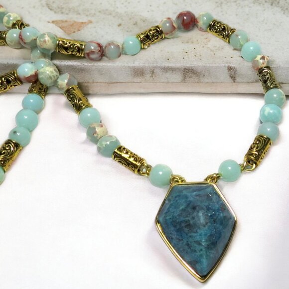 NEW Handmade Blue Agate Necklace with Aqua Terra Jasper Stone Beads. - Picture 6 of 7